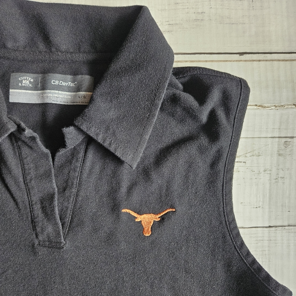 Cutter And Buck‎ Texas Longhorn Sleeveless Black Polo Size Large